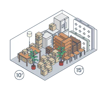 Illustration of a 10 by 15 storage unit