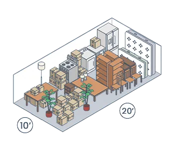 Illustration of a 10 by 20 storage unit